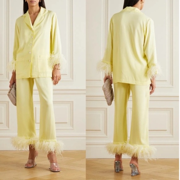 Ostrich Feather Playsuit Set In Butter Yellow European Made, $450MSRP NWT - Picture 1 of 8